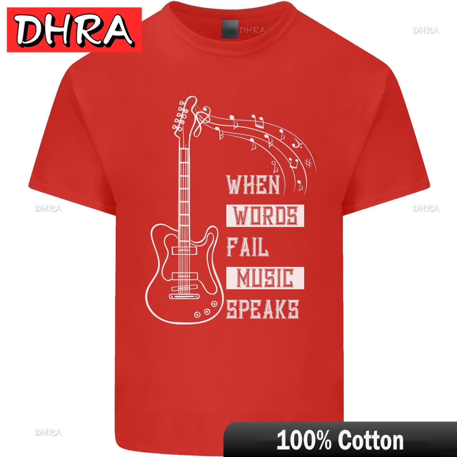 When Words Fail Music Speaks Guitar Unisexs Light Cotton TShirt with Cool Unisex Tee Graphic Y2K Tops Casual Top Aesthetic S