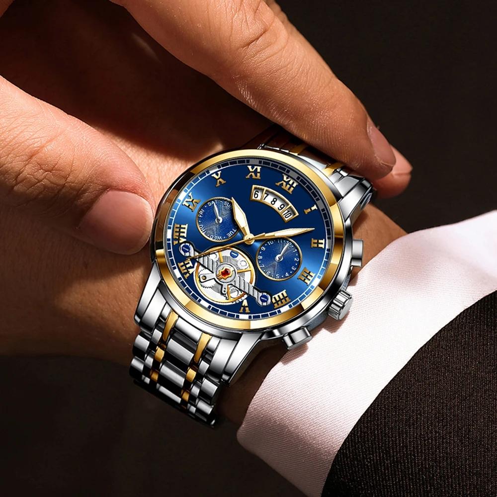 Mens Stainless Steel Luminous Clock Watch Casual 3Bar Waterproof Outdoor Sport Wristwatch