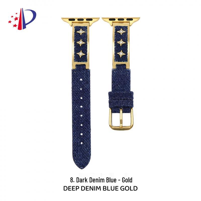Starry Denim Leather Strap for Apple Watch 11, iWatch 109876E, Huawei GT6, and Xiaomi 9 Pro.