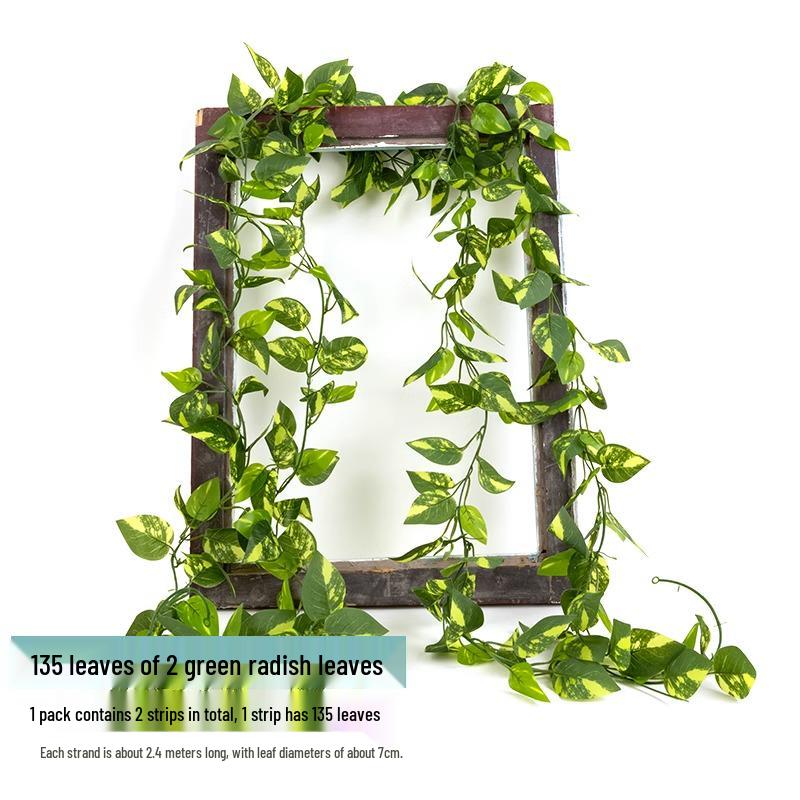 Rattan Air Conditioning Pipe Cover with Artificial Green Vines and Leaves