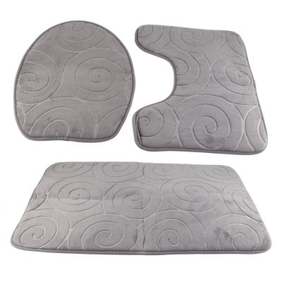3 PCS Bathroom Mat Set Stone Embossed Toilet Lid Cover Floor Mats Bathtub Side Absorbent Carpets