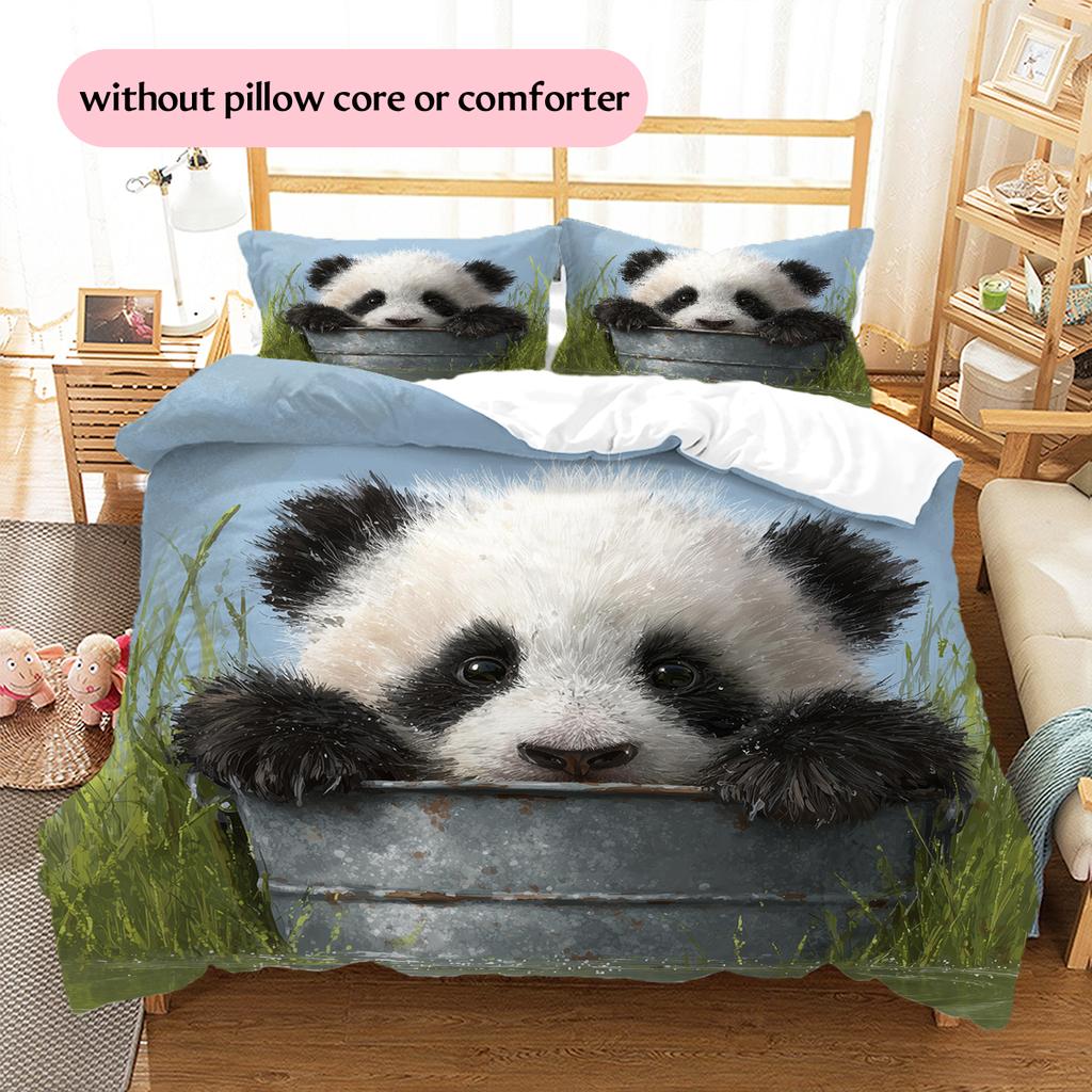 Panda and Grassland Pattern Bedding Home Decoration Birthday Gift (1 * duvet cover + 2 * pillowcase, without core)