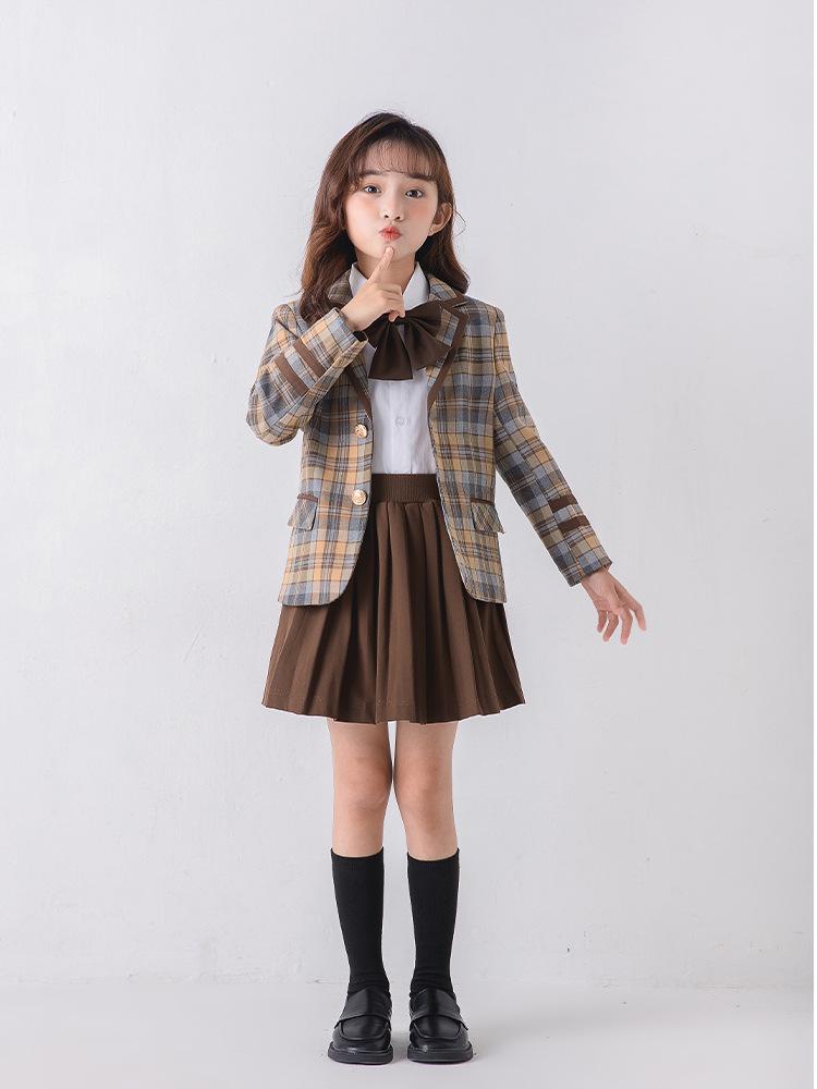 Children's British Academy Style Plaid School Uniform Set - Spring & Autumn