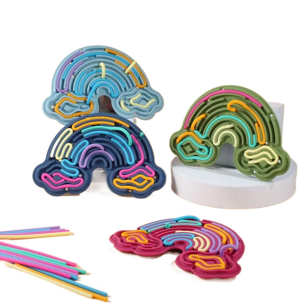 Toys Silicone Sensory Activity Board Double-Sided 12 Strings Fidget Toy Calming Stress Relief Rainbow Sensory ADHD and Autism