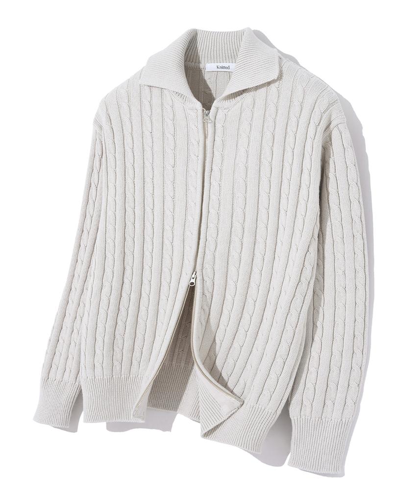 Knitted Cable Two-Way Zip-Up Cardigan Swiss