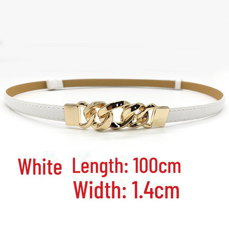 

Регулируемый тонкий пояс в корейском стиле для женщин - модный аксессуар для платья и рубашки с пряжкой-цепочкой белый