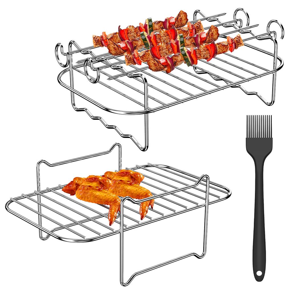 Stainless Steel Air Fryer Rack Steaming Racks Barbecue Sticks Air Fryer Tools Baking Bread Holder BBQ Gril Cooker Accessories