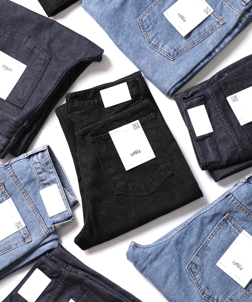 Lambeulla Bgn Semi-Wide Denim Pants [Black]