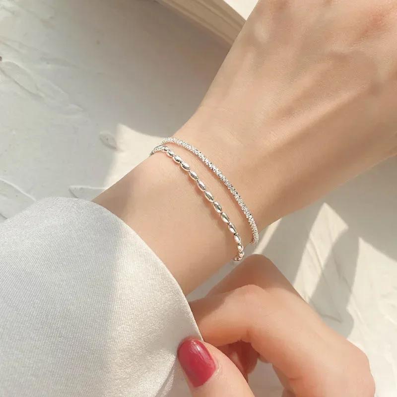 New Fashion Silver Colour Double Layer Bracelet Sparkling Exquisite Simple Women Bracelet Fine Jewelry Accessories