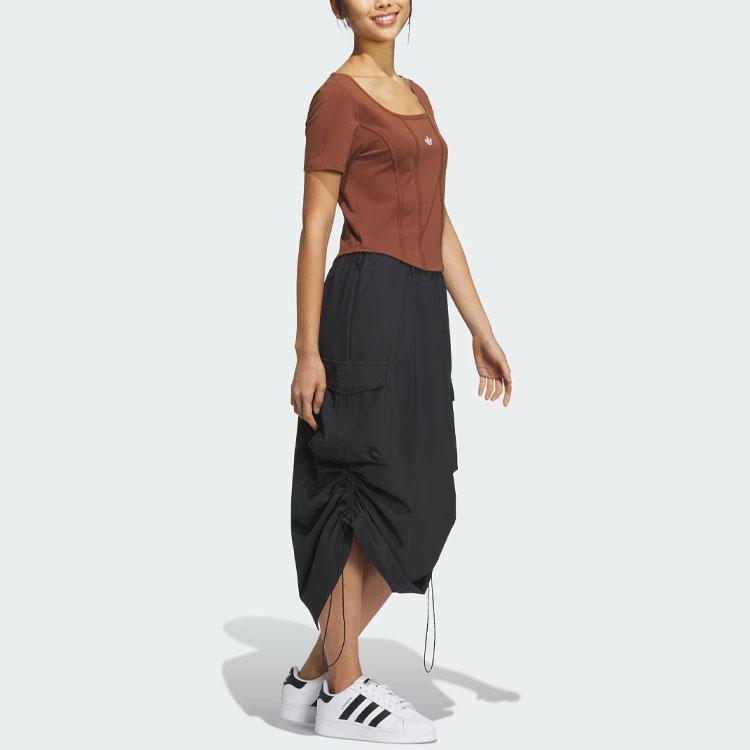 Adidas Originals Corset Tee With Solid Color Logo Women Tops Brown IX1908