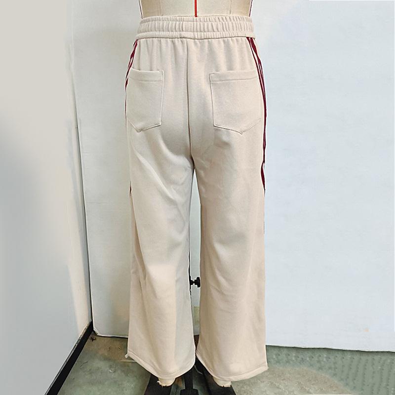 Women's Pant Solid Colour Stripe Patchwork Straight Tie High Waisted Trousers