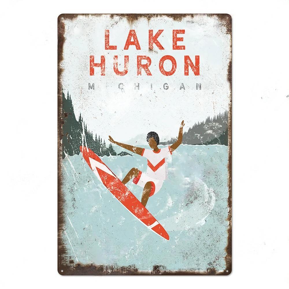 Lake House Posters Vintage Metal Tin Signs Decor Rustic Plaque Metal Plate Wall Art Decor for Living Room