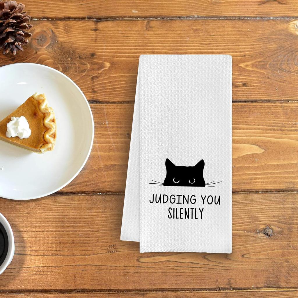 Funny Cat Kitchen Hand Towels - Cat Dish Towels, 16 X 24 Inches (Judging You)