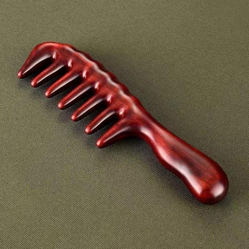 Goldener Sandelholz Kamm mit kurzem Griff und breiten Zinken für Kopf-, Schulter-, Nackenmassage & dauergewelltes lockiges Haar - Damengeschenkkamm