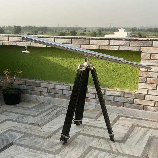 152,4 cm langes nautisches Teleskop aus Messing mit silberfarbenem Finish, verstellbarem schwarzem Stativ, maritimer Stil, Retro-Dekoration, Geschenkidee zum Geburtstag oder Jahrestag, Wohnaccessoire