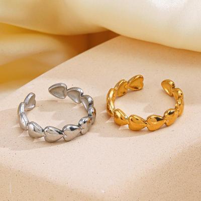 European & American INS Style Heart Ring - Trendy 18K Gold-Plated Stainless Steel Design for Women