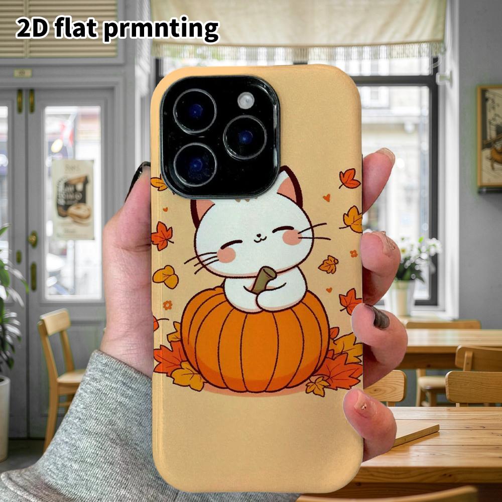 Phone Case: 2D Flat Design Suitable for iPhone 18 17 16 15 14 13 Pro Film Protective Case, Couple Style, Little Cat In a Pumpkin, Christmas and Hallow