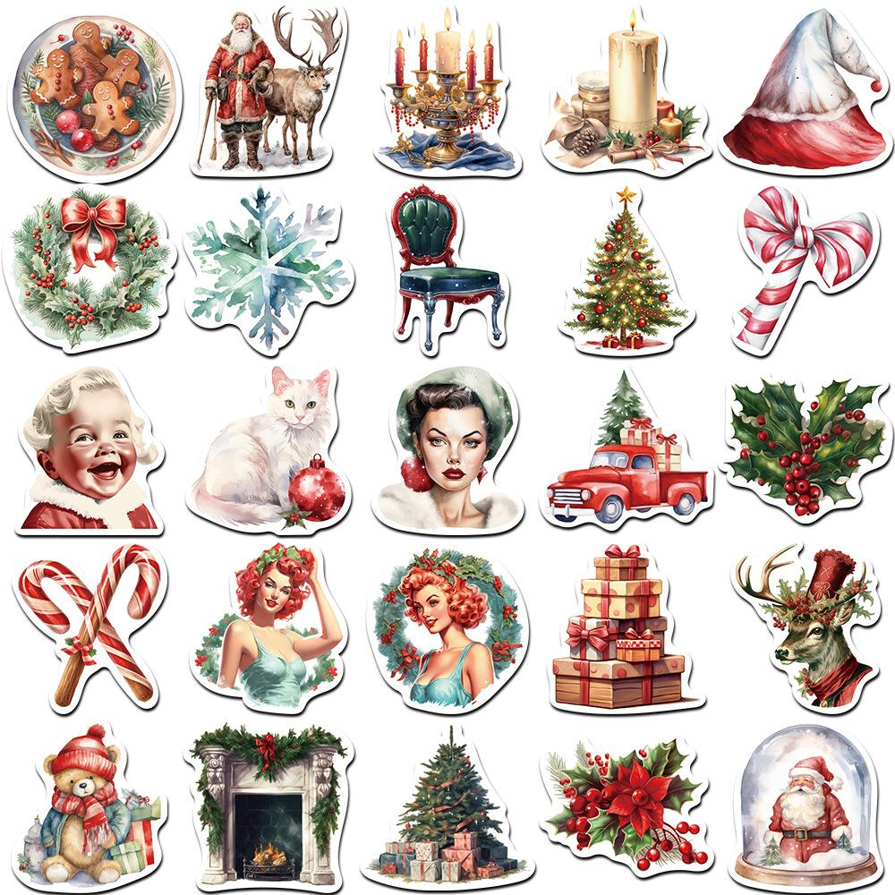10/30/50pcs Vintage Christmas Caretoon Stickers Aesthetic Decals DIY Skateboard Guitar Notebook Car Cute Decoration Sticker Pack