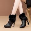 High Heeled Booties Women's  Autumn Winter New Fleece Side Zip Stipple Heel Fashion Pointed Toe Fuzzy Shoes