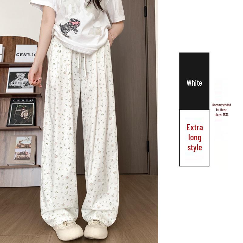 

Korean Floral Wide-Leg High-Waist Drawstring Pants for Women - Spring/Summer S