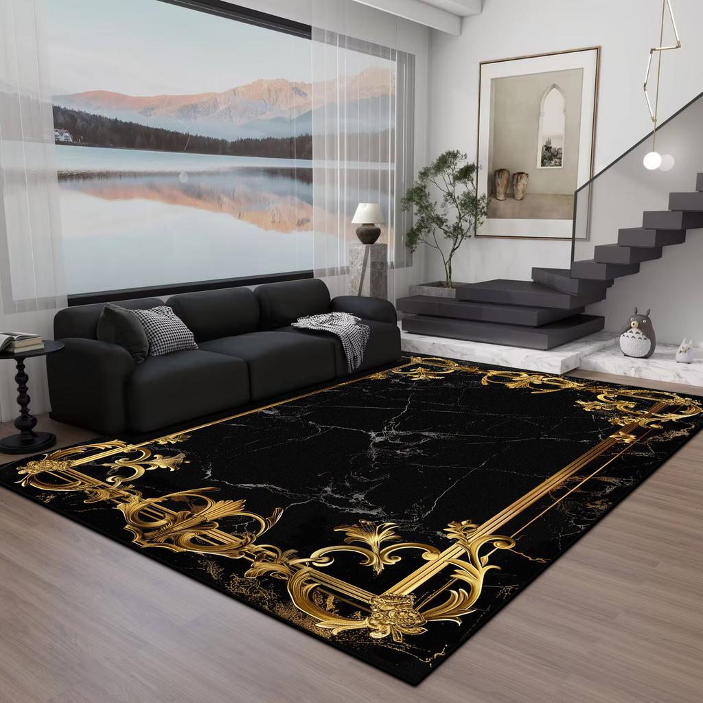 Black Gold Marble CARPET FOR LIVE ROOM Washable Room Decorations Sofa Table Large Area Rugs Non-slip Large Rug Coffee Tables Mat
