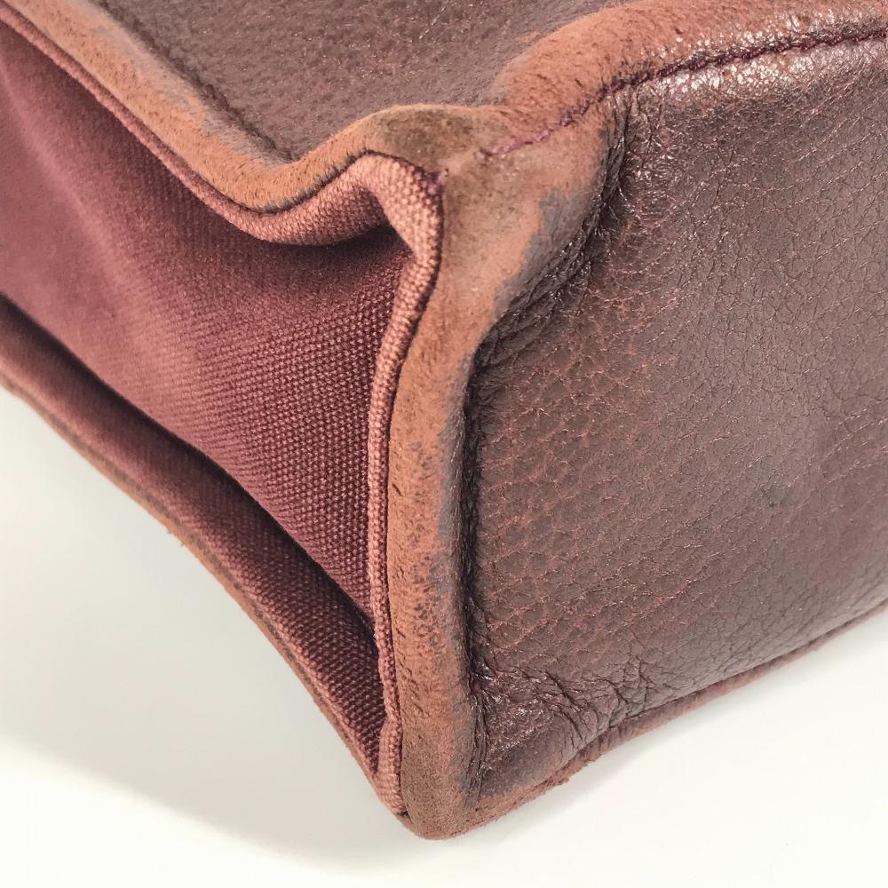 HERMES Half Leather Fourre ToutPM Tote Bag Hand Bag Leather/Canvas wine-red