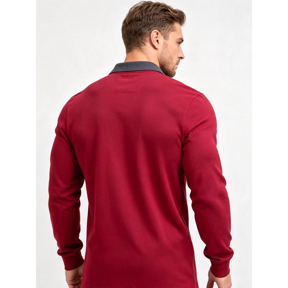Men's Long Sleeve Polo Shirt with Chest Pocket - Contrast Collar Button Down Casual Top - Slim Fit Business Casual Pullover