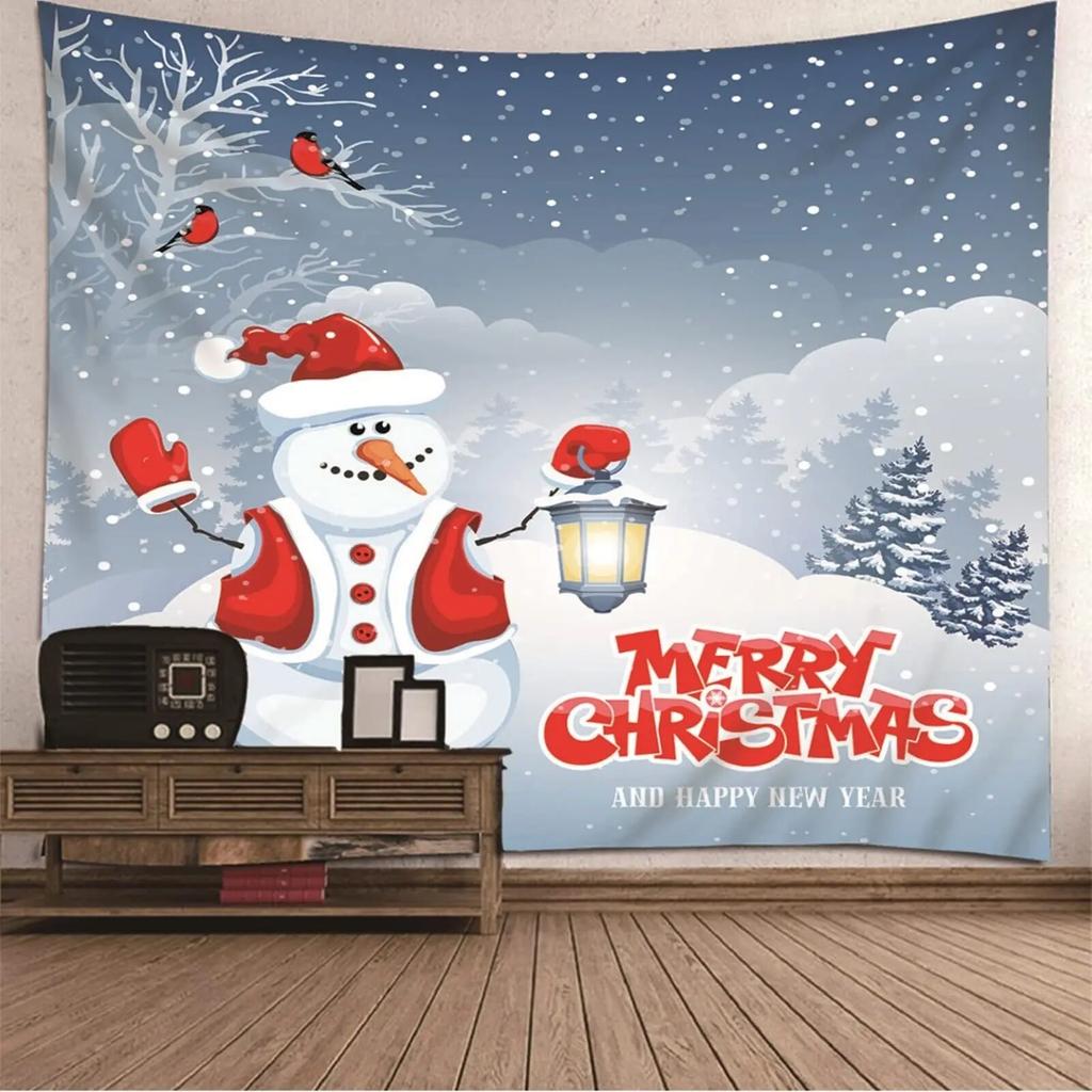 Snowman Snowflake Christmas Tapestry New Year Winter Party Tapestry Bedroom Dormitory Wall Hanging