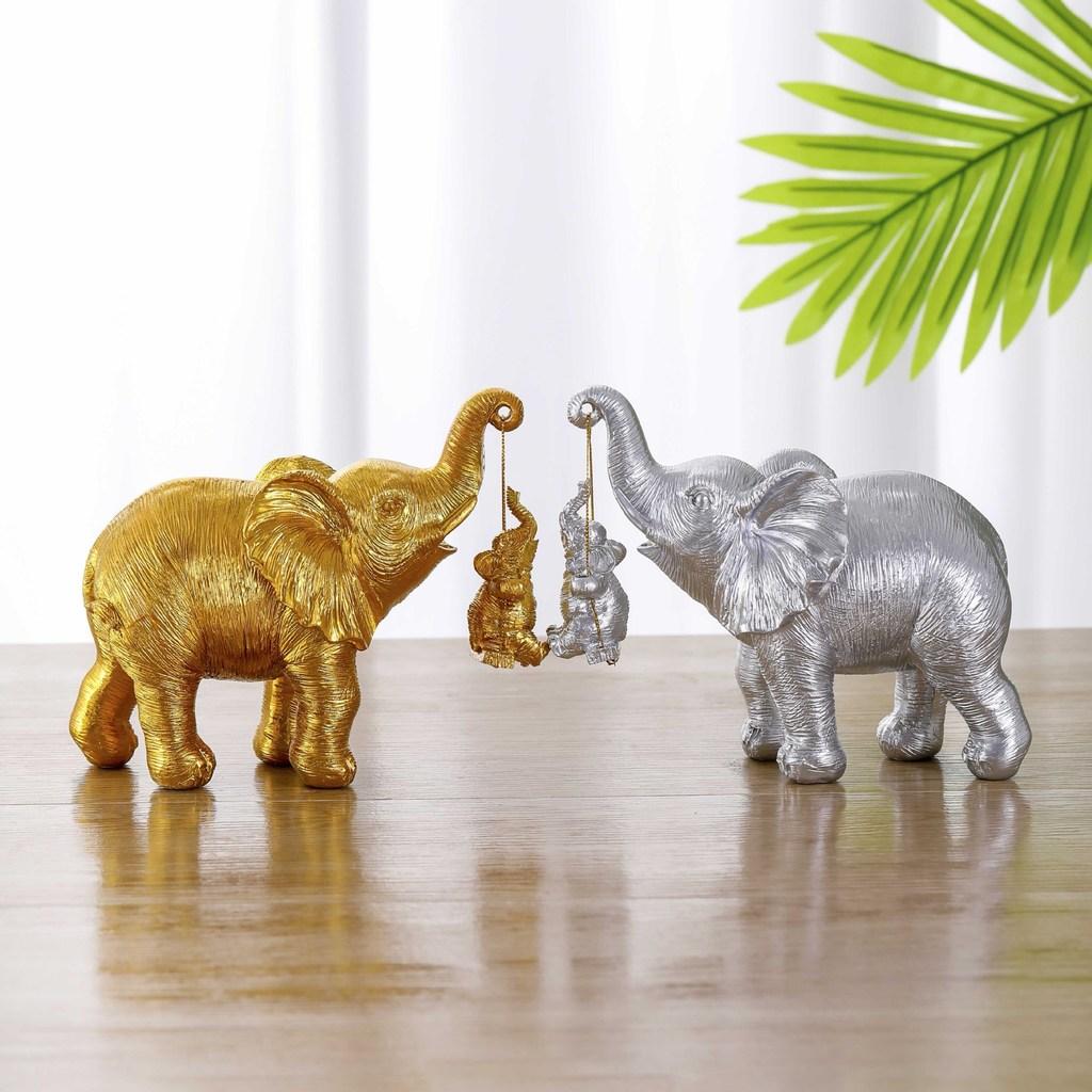 Resin Elephant Craft Figurine With Gold And Silver Finish For Wedding Gifts