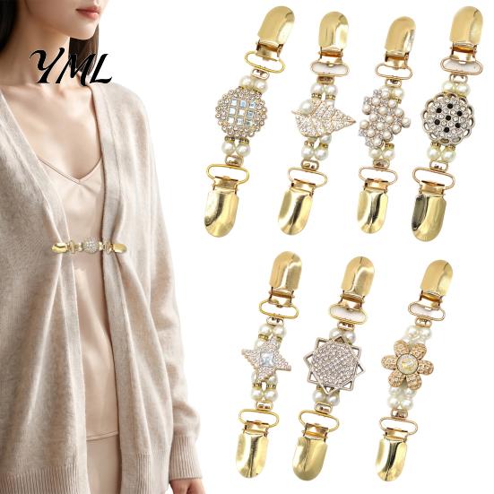 Fashionable Collar Pin 2Pcs Vintage Sweater Clips for Women Girls, Retro Faux Pearl And Rhinestones Cardigan Clips, Elegant Clothing Fasteners Dresses