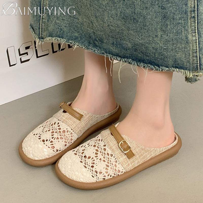New Summer Women Flats Mules Shoes Hollow Slippers Bohemian Sandals 2025 Designer Slingback Woman Sneakers Casual Mujer