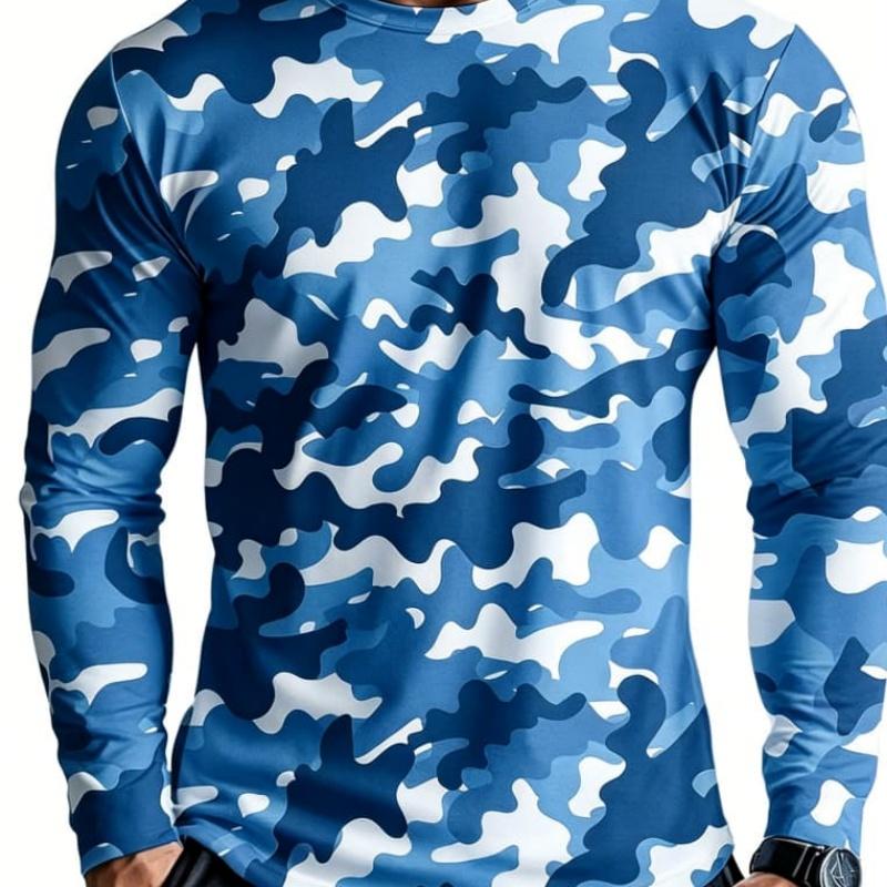 Men's 3D Stripe Printed Long-sleeved T-shirt, Comfortable, Breathable and Versatile Men's Top