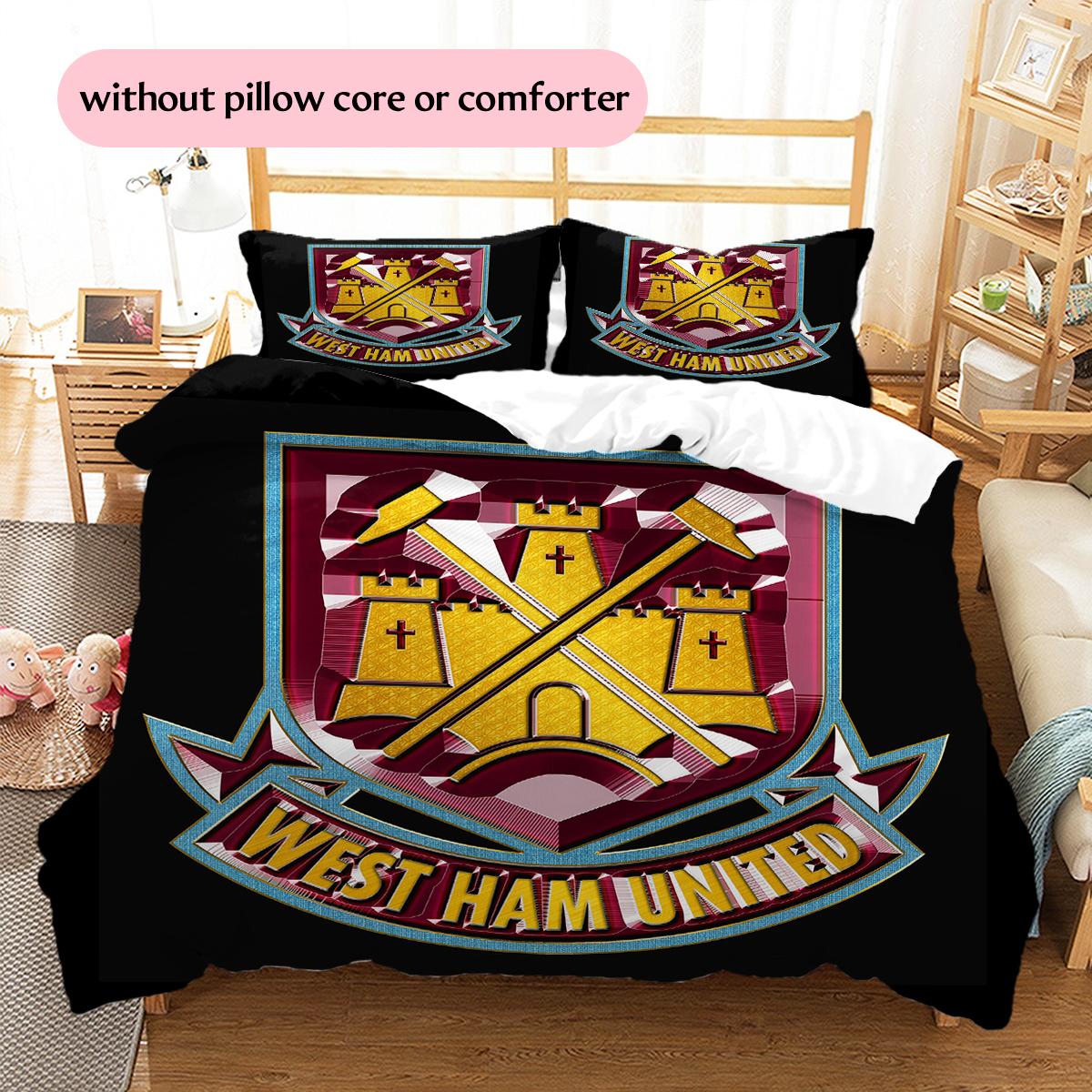 West Ham United football logo Pattern Bedding Home Decoration Birthday Gift (1 * duvet cover + 2 * pillowcase, without core) 135x200cm