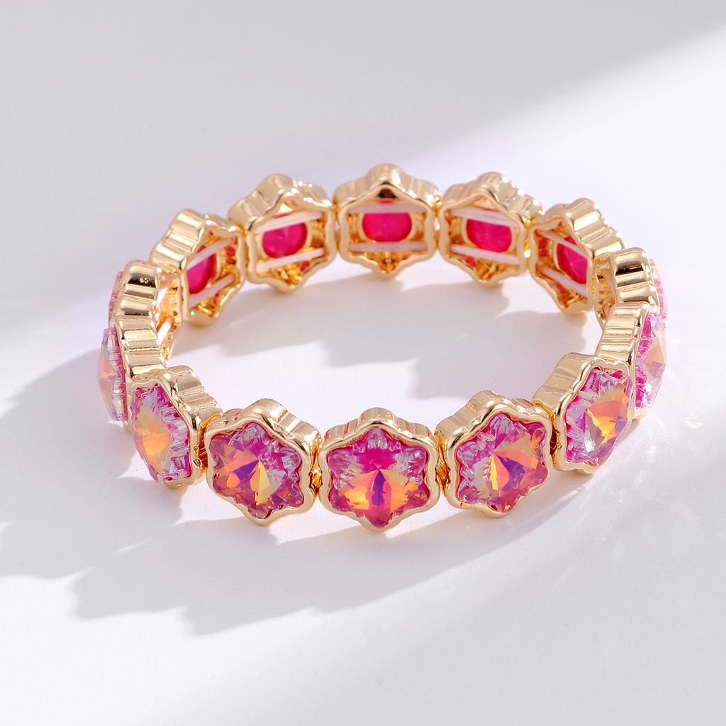 Trendy New Arrival Alloy Stretchable Colorful Glass Bracelet Elastic Cuff Geometric Bracelet Jewelry Gift for Women