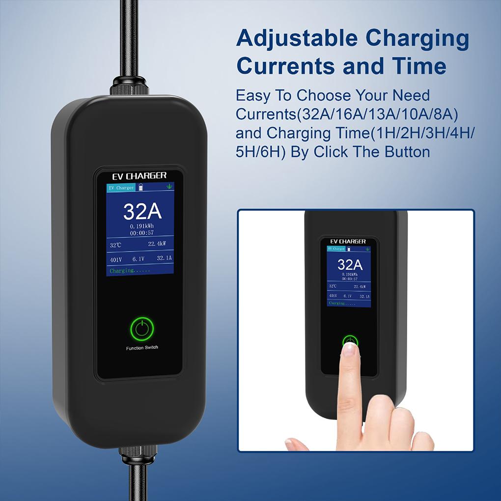 22KW 32A Type 2 Electric Vehicle Charging 5M Cable Ev Charger Ev Charge Current Auto Adjustable with 3 adapter cables