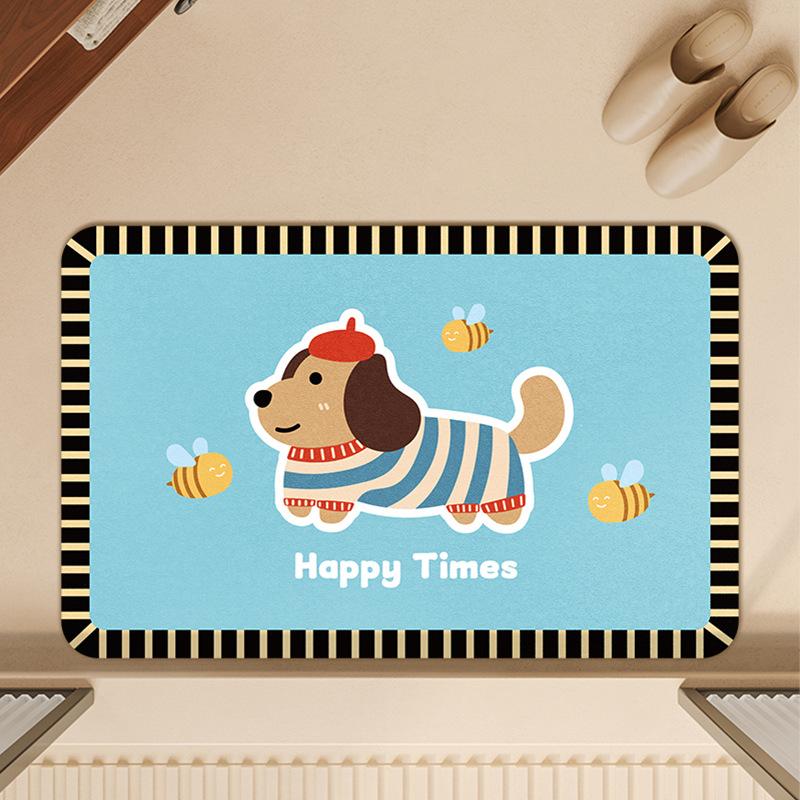 Cartoon Dog Bathroom Floor Mat, Special Diatom Mud For Bathroom, Water-Absorbing Non-Slip Foot Pad, Dirt-Resistant And Quick-Drying Ground At The