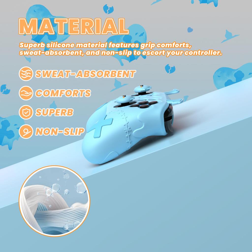 PlayVital Gothic Imp Series Cute Silicone Protective Cover for Switch Pro Includes 4 Thumb Grips and 2 Grip Silicone Cover Controller, Stickers,