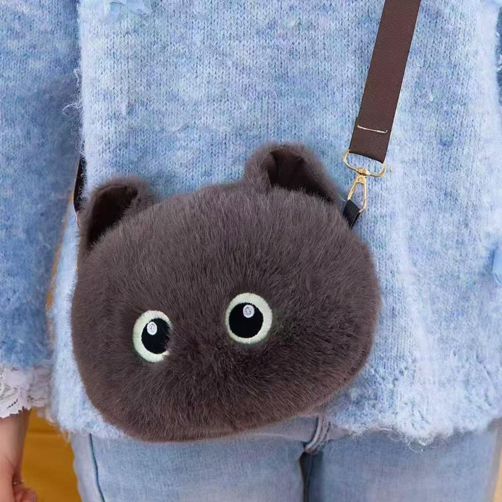 Market-6 Schattige Grote Hoofd Kat Crossbody Tas Pluizige Lichtgewicht Kat Schoudertas Simulatie Veelzijdige Handtas Volwassene Kind Tiener gray
