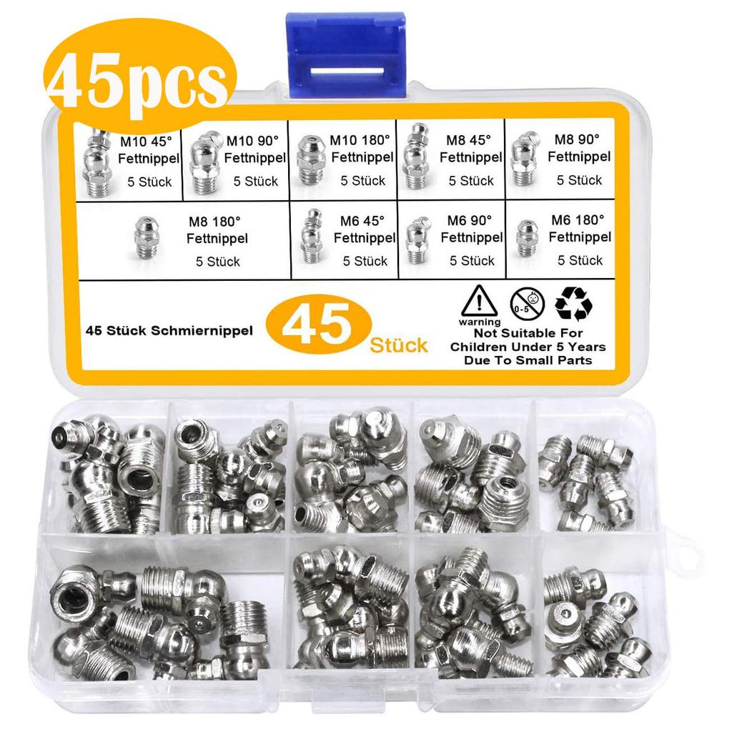 Železný poniklovaný set máslových trysek 140ks60ks45ks krabička s auto tryskami M6M8M10