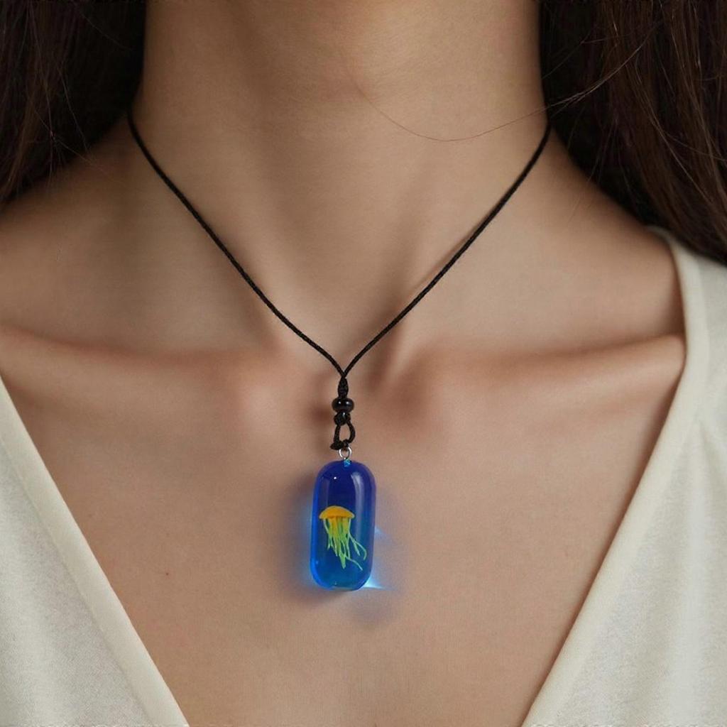 Multipurpose Glowing Jellyfish Pendant Necklace Featuring Luminous Designs Accessory for Unique Ocean Inspired Styles  Yellow