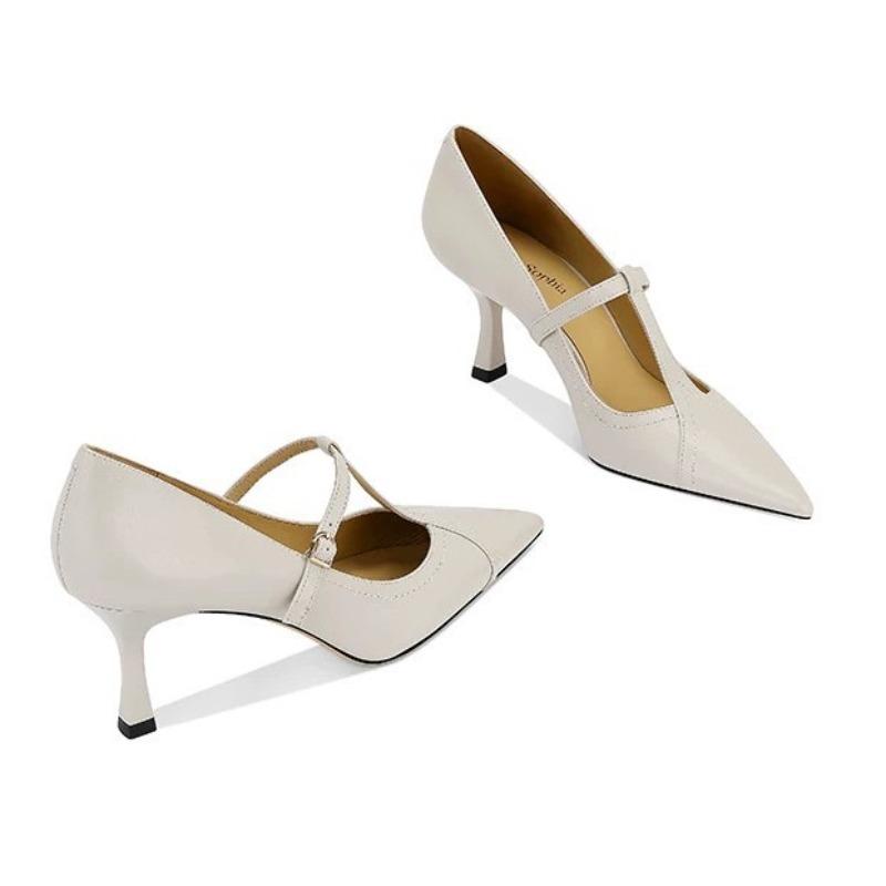 Retro Thin Heel Pointed High Heels Women's Thin Heel Early Autumn New One-word T-shaped Commuter Shoes with Shallow Mouth