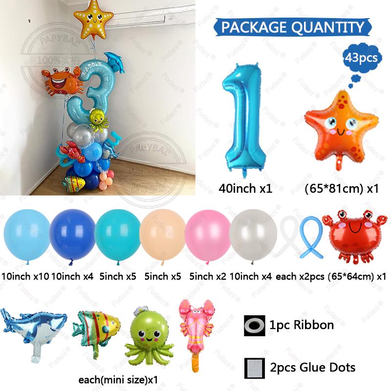 43Pcs Sea World Ocean Animal Balloons Set Birthday Party Decorations Kids Baby Shower Boy Under The Sea Party Supplies 2025 As The Picture
