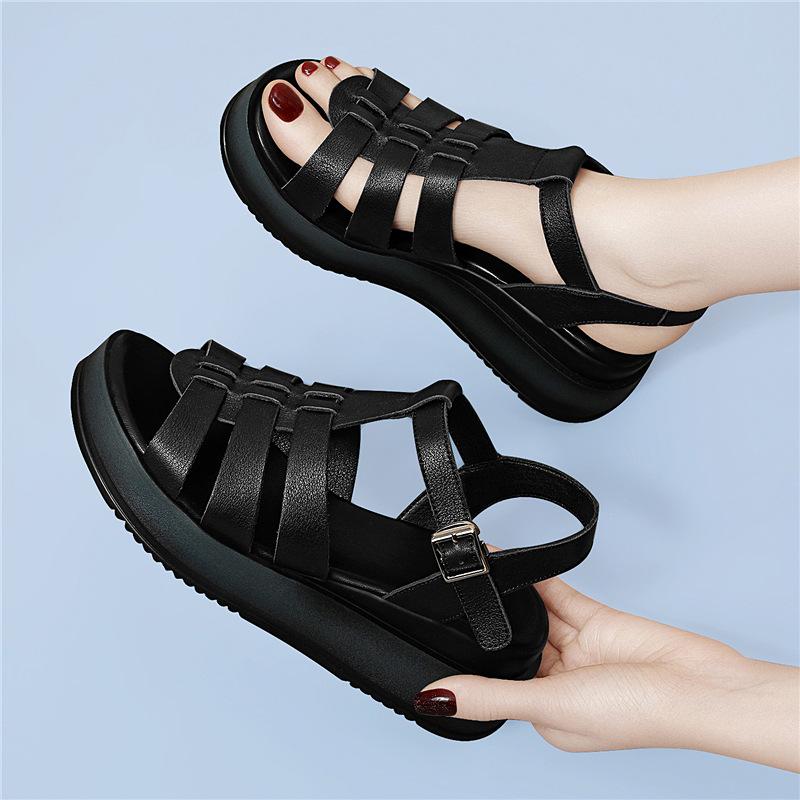Casual open-toed platform flat-bottomed Roman woven fashion one-word strap sandals women s summer 35