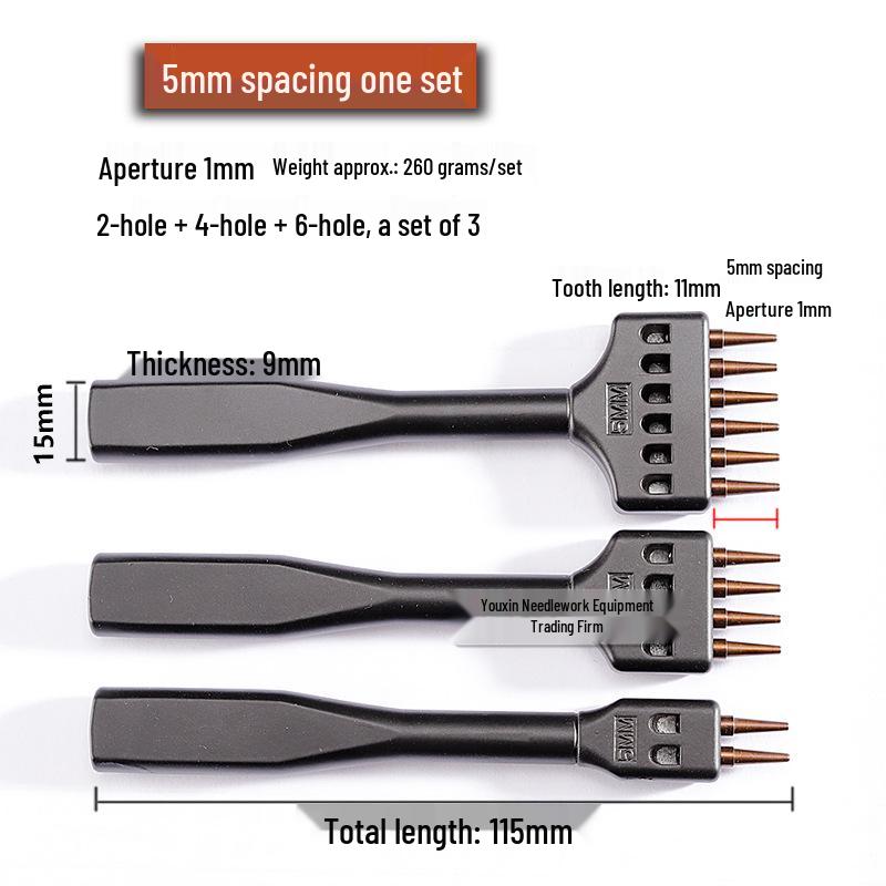 Black Round Hole Punch Set for DIY Leather Craft - 2, 4, 6 Holes