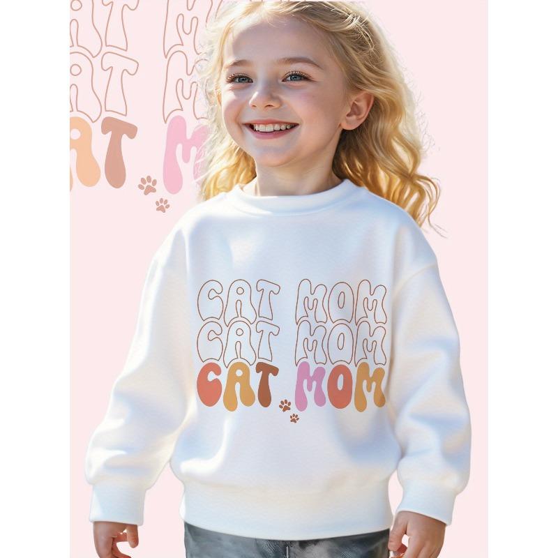 Kids Sweatshirt  A Whimsical Celebration of Feline Parenting Print Long Sleeve Crewneck Sweatshirt - Soft Casual Pullover Top 110