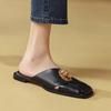 Fashion Hot Genuine Leather Square Toe Low Heel Mules Concise Style Solid Young Lady Daily Wear Casual Cozy Outside Slippers T58