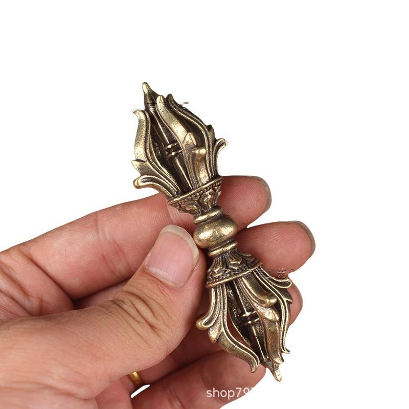 Tibet Secret Religion Dharma-Vessel Handmade Brass Five-Strand King Kong Monster Subduing Club Ornaments Distressed Crafts Nepal