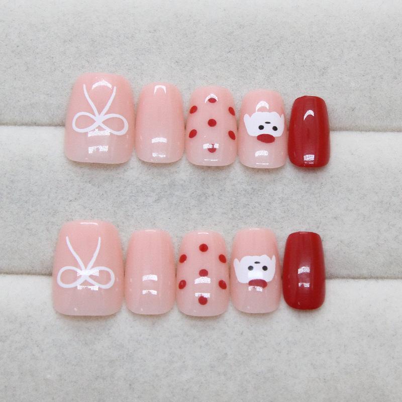 Cartoon Animal Polka Dot Bow Fashionable Girl Versatile Cute Short Removable Wearable Nail Art 30 Pieces