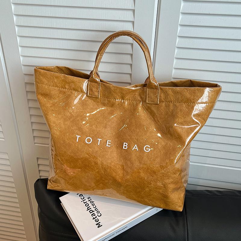 Women's Large Capacity Tote Bags Summer Casual Letter Waterproof Handbags 2025 New College Student Commuting Shopping Bag