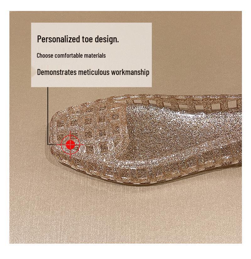 Korean-Style Low-Cut Crystal Flat Sandals & Slip-On Jelly Shoes with Square Toe
